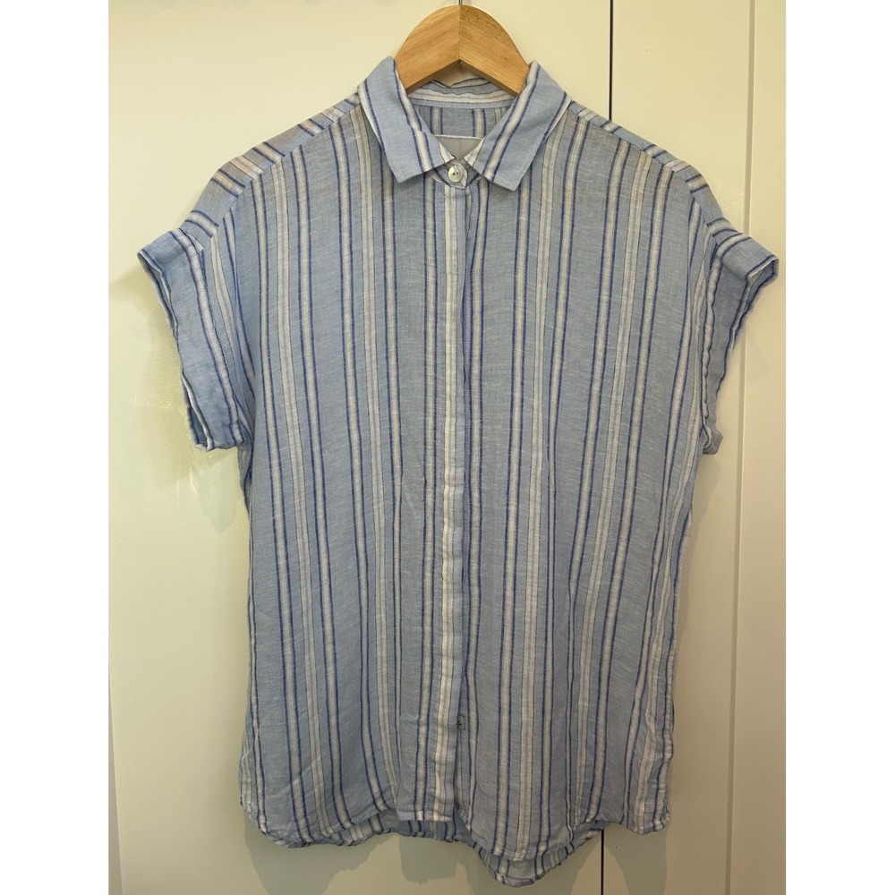 Rails Womens Small Blue White Striped Linen Blend Short Sleeve Button Down Shirt